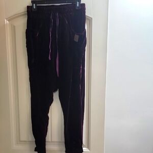 Jaded Gypsy Velvet Joggers in Rich Burgundy.
